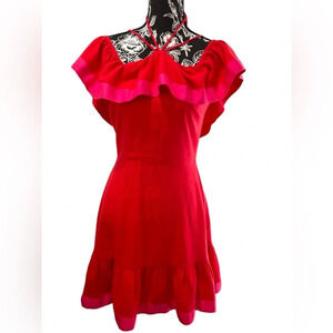 ASOS Red and pink linen blend dress